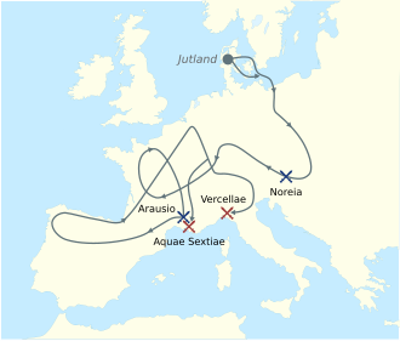 105 bc cimbrian war defeat at the battle of arausio of the roman a 10 06