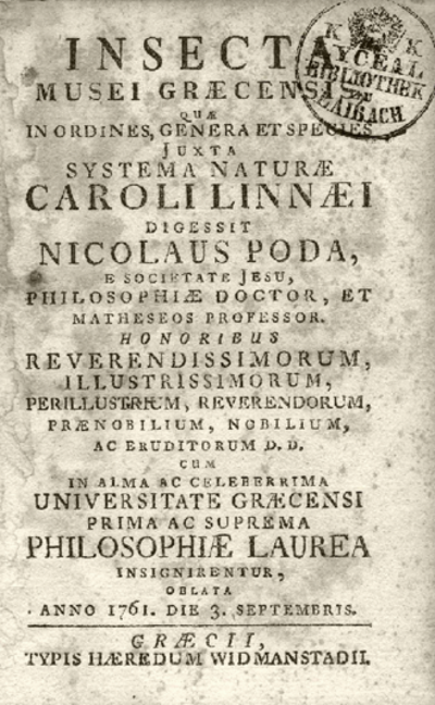 1723 nikolaus poda von neuhaus german entomologist and author d 10 04