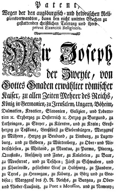 1781 the patent of toleration providing limited freedom of worsh 10 20