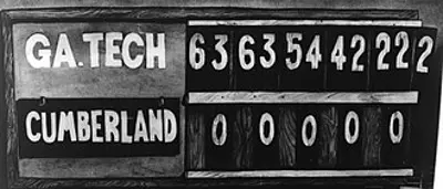 1916 georgia tech defeats cumberland university 2220 in the most 10 07