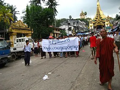 2007 buddhist monks join anti government protesters in myanmar s 09 18